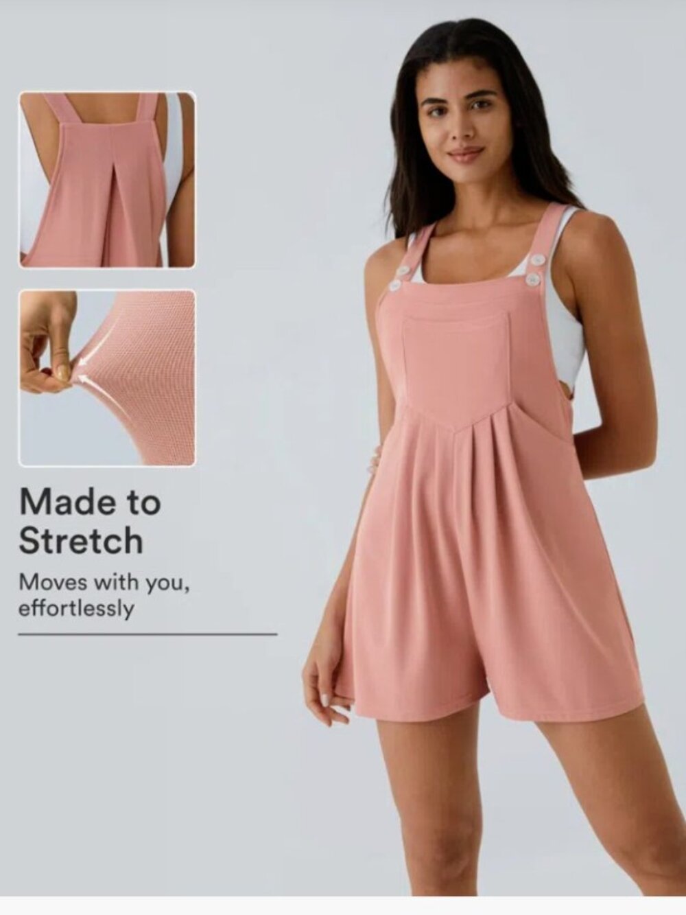 Halara Rose Tan Waffle Knit Overall Romper Pockets Pleated Rose Tan Sz S